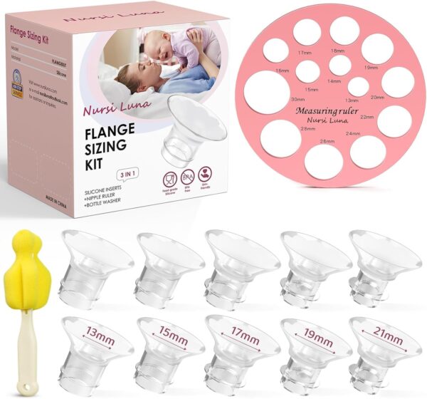 Nursi Luna Flange Inserts Kit – Silicone Breast Pump Inserts (13–21mm) for 24mm Flanges, Comfort & Better Milk Flow (10PCS)