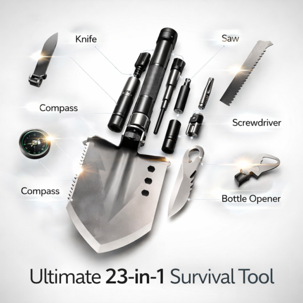 X23 Multifunction Survival Shovel – 23-in-1 Tactical Emergency Tool for Camping & Survival
