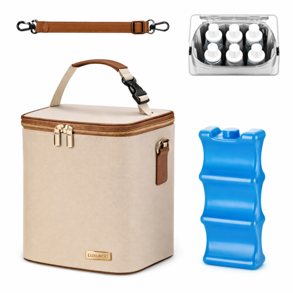 BABEYER Breastmilk Cooler Bag with Ice Pack – Insulated Baby Bottle Storage Bag (Fits 6 Bottles, Travel & Daycare Friendly)