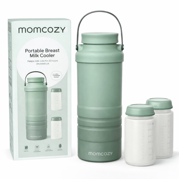 Momcozy 22oz Portable Breast Milk Cooler – 360° Cooling Breastmilk Chiller with Bottles (Keeps Milk Cold 24 Hours, Travel Friendly)